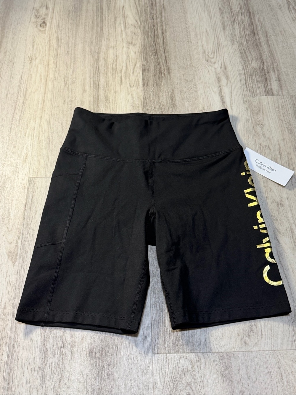 Calvin Klein Black Bike Shorts with Gold Logo